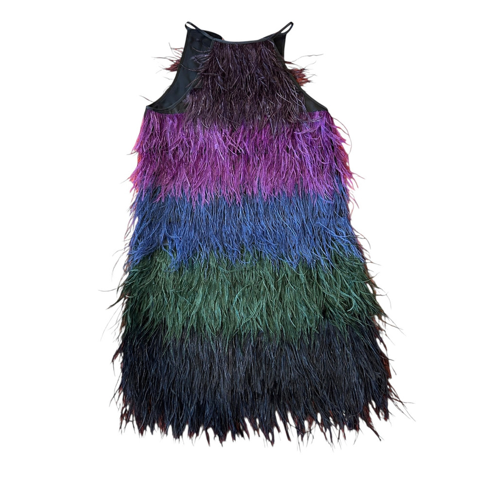 CYNTHIA ROWLEY Women's Ostrich Feather Dress XS Ivy Ombre NWT Mini $795 - Picture 2 of 10
